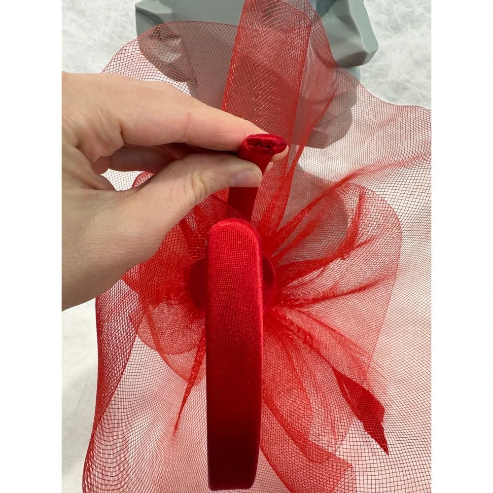 Bellissima‎ Millinery Red Fascinator Headband Mesh Feather Kentucky Derby Hat